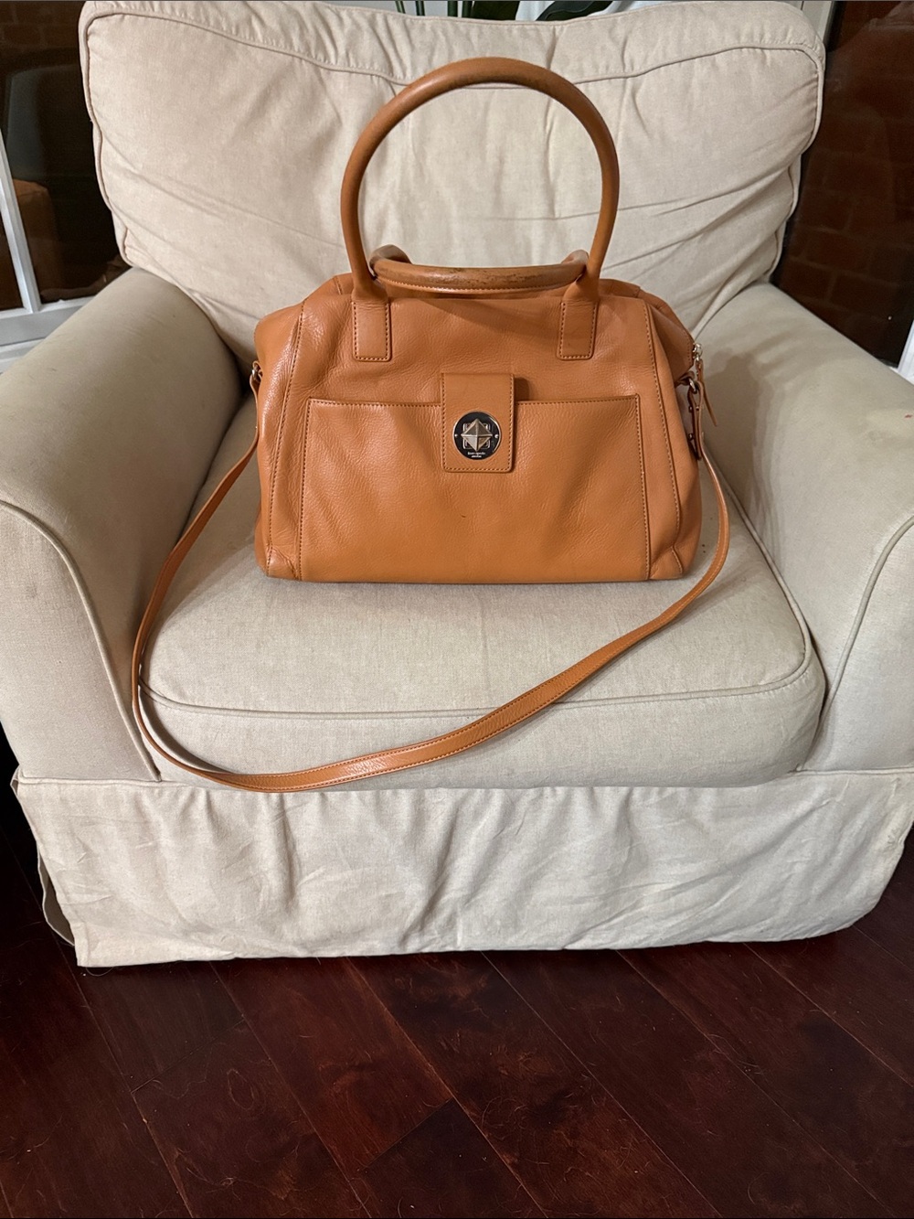kate spade chrystie street Cognac Tan Leather Satchel with Removable Strap
